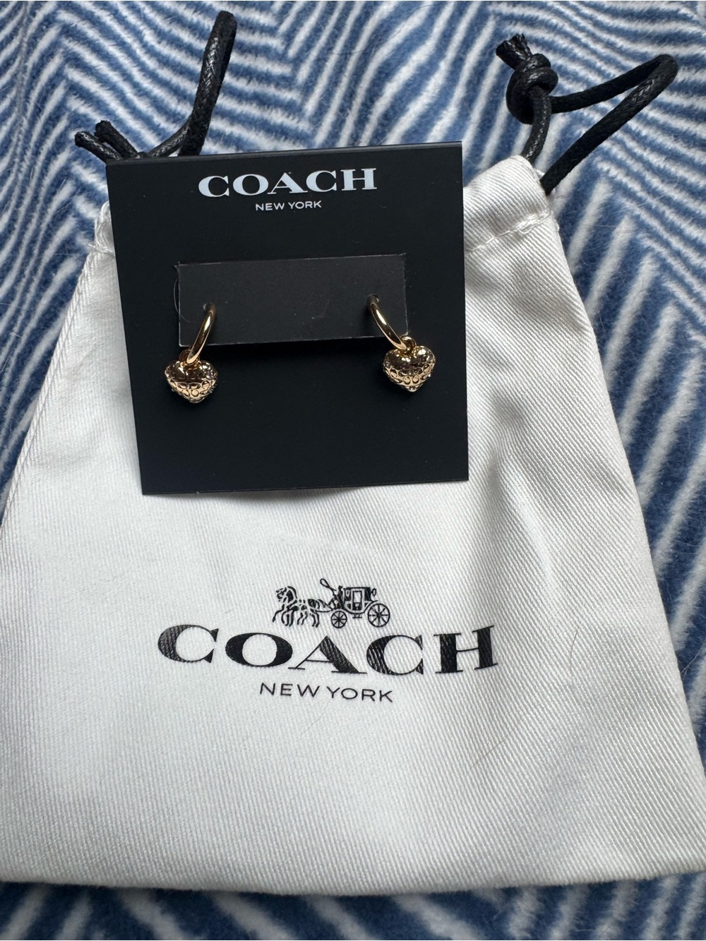 Coach Gold Heart Charm Huggie Earrings
